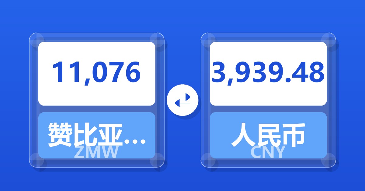 11,076赞比亚克瓦查兑人民币