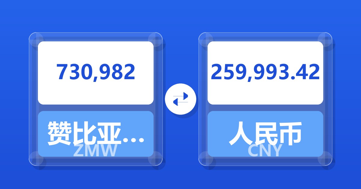 730,982赞比亚克瓦查兑人民币