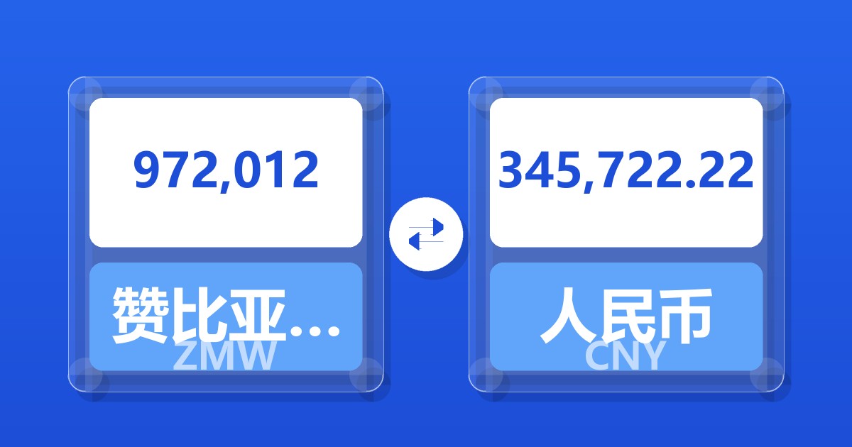972,012赞比亚克瓦查兑人民币