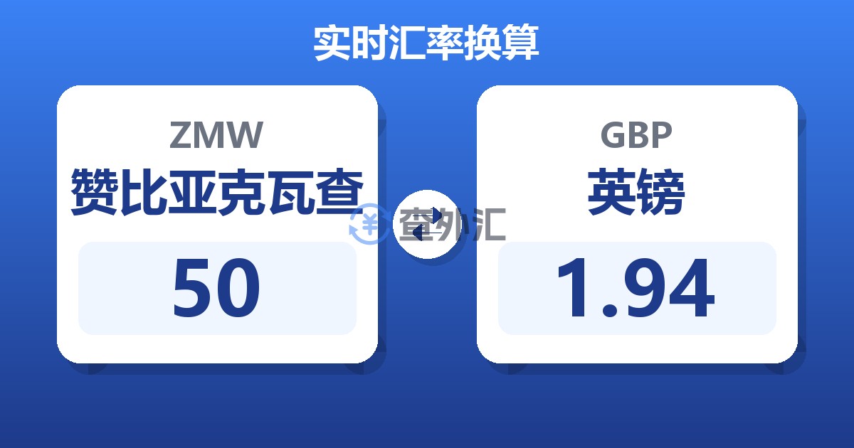 50赞比亚克瓦查兑英镑