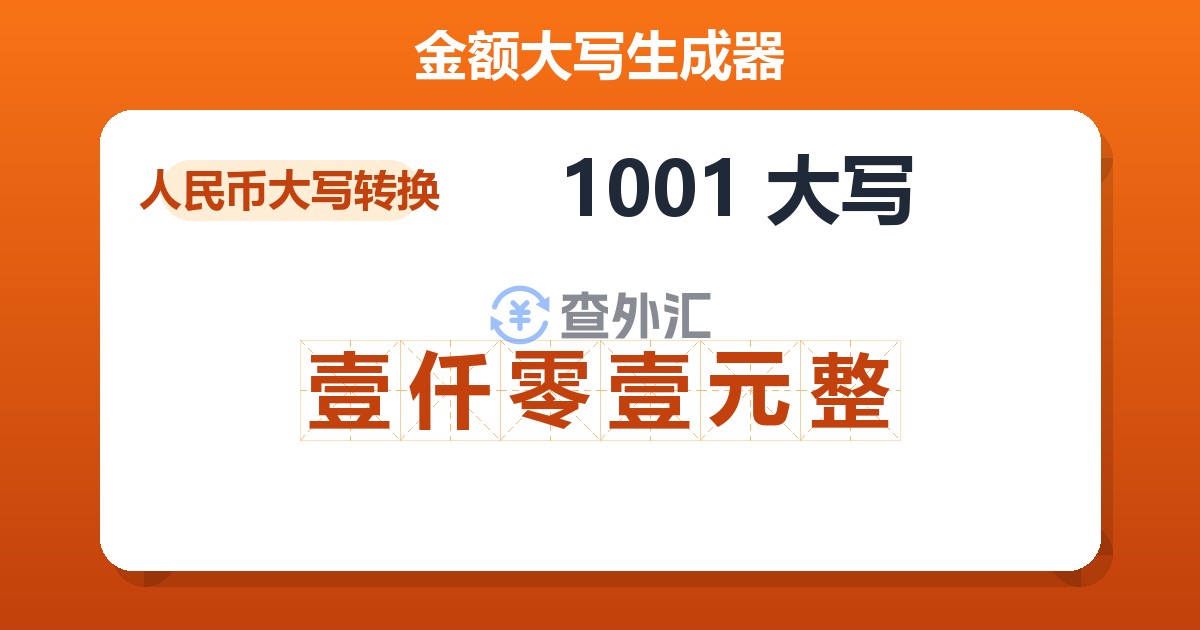 1001大写 壹仟零壹元整