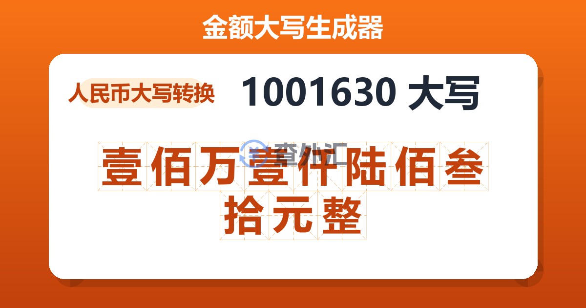 1001630大写 壹佰万壹仟陆佰叁拾元整
