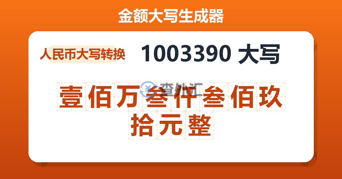 1003390大写 壹佰万叁仟叁佰玖拾元整