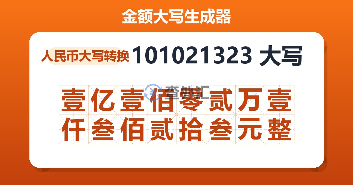 101021323大写 壹亿壹佰零贰万壹仟叁佰贰拾叁元整