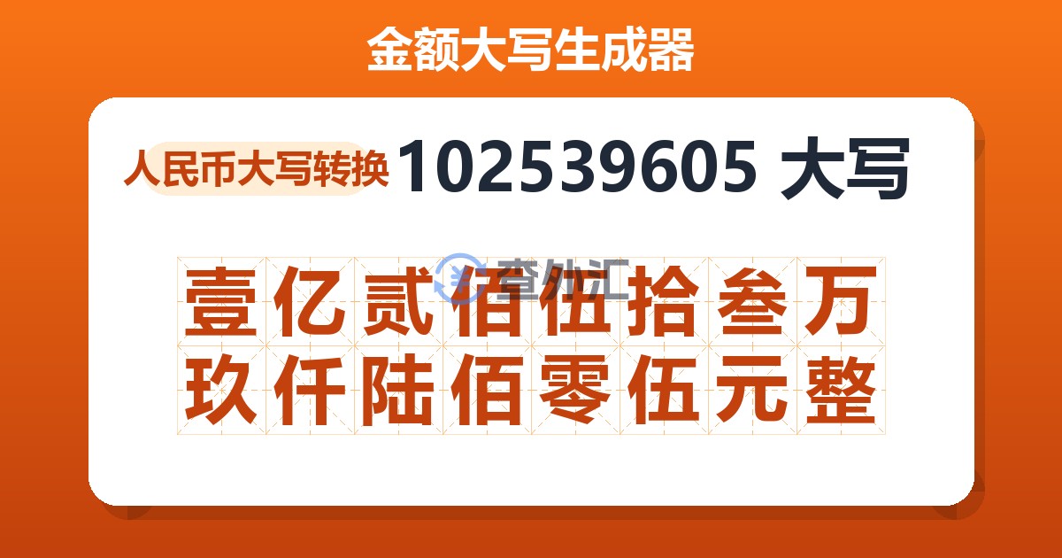 102539605大写 壹亿贰佰伍拾叁万玖仟陆佰零伍元整