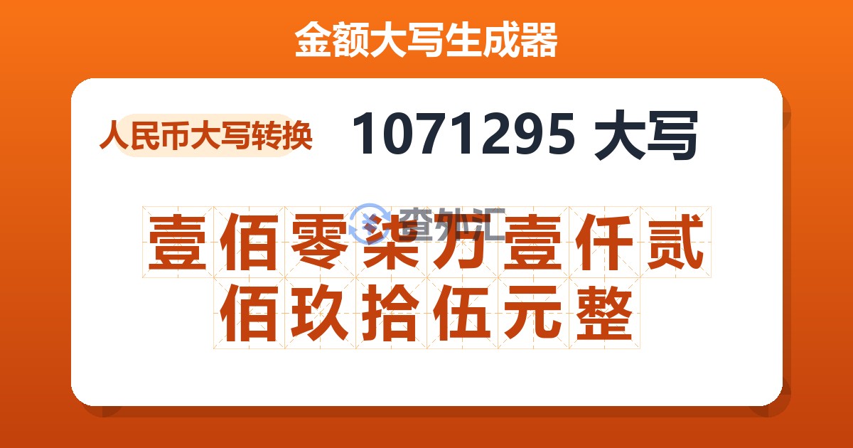 1071295大写 壹佰零柒万壹仟贰佰玖拾伍元整