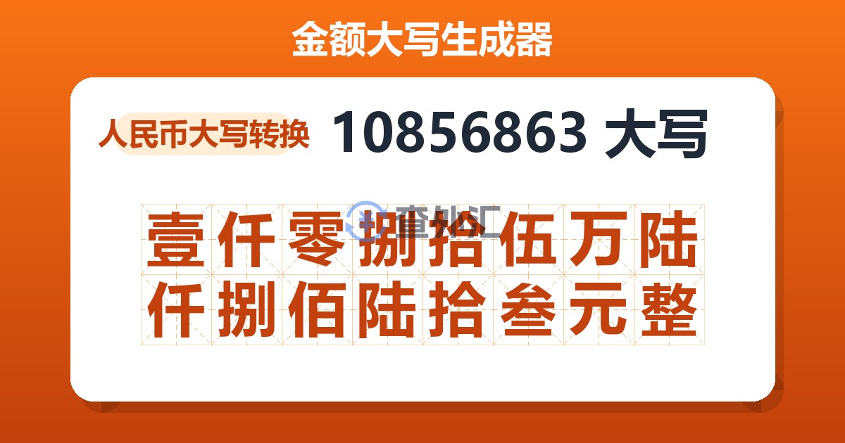 10856863大写 壹仟零捌拾伍万陆仟捌佰陆拾叁元整