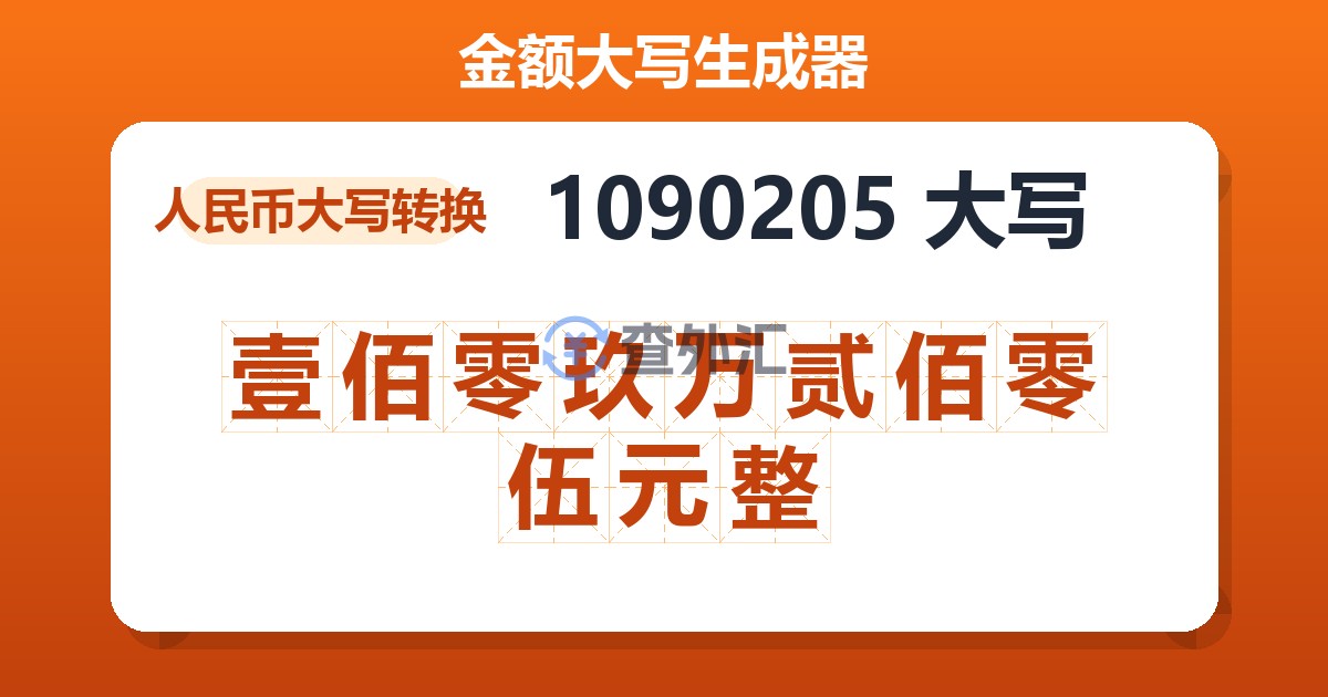 1090205大写 壹佰零玖万贰佰零伍元整