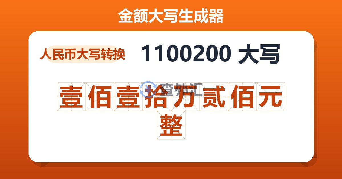 1100200大写 壹佰壹拾万贰佰元整