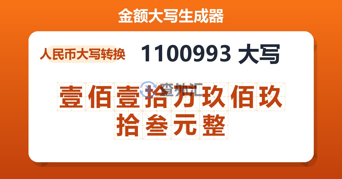 1100993大写 壹佰壹拾万玖佰玖拾叁元整