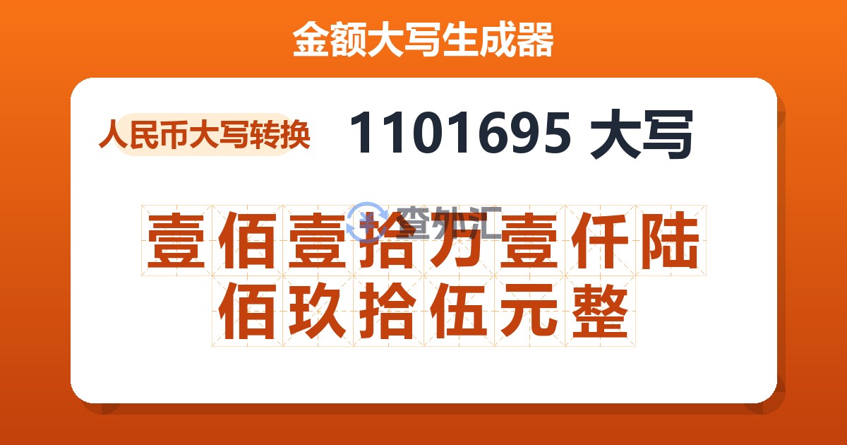 1101695大写 壹佰壹拾万壹仟陆佰玖拾伍元整