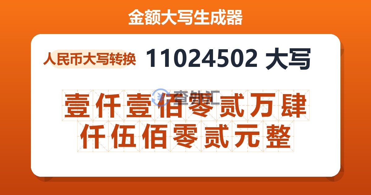 11024502大写 壹仟壹佰零贰万肆仟伍佰零贰元整