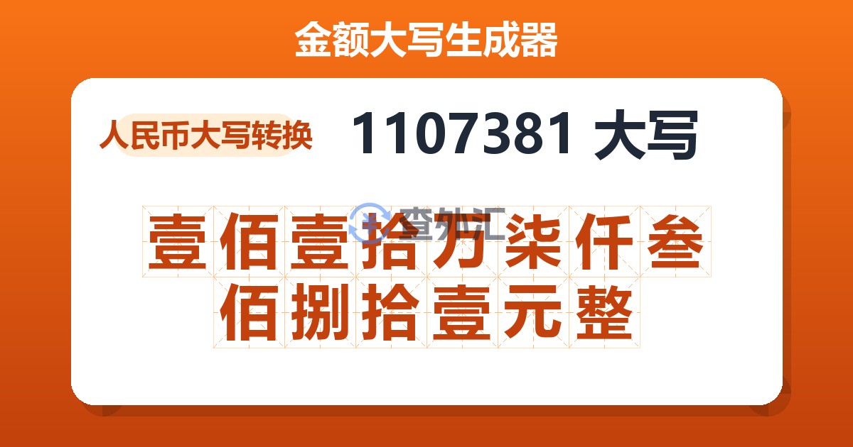 1107381大写 壹佰壹拾万柒仟叁佰捌拾壹元整