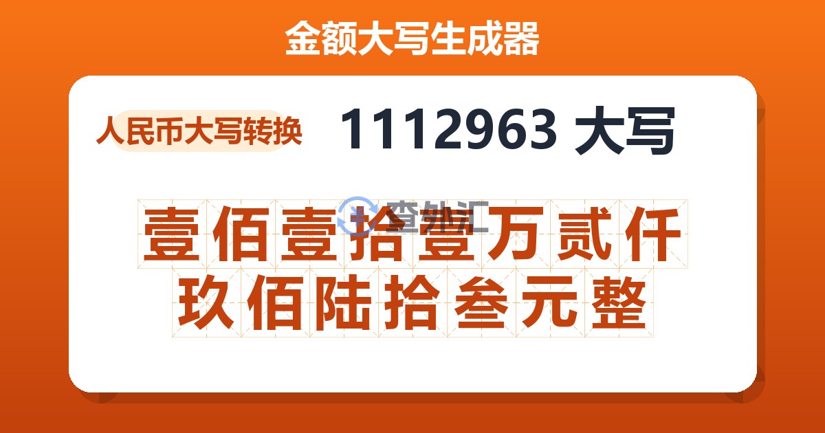 1112963大写 壹佰壹拾壹万贰仟玖佰陆拾叁元整