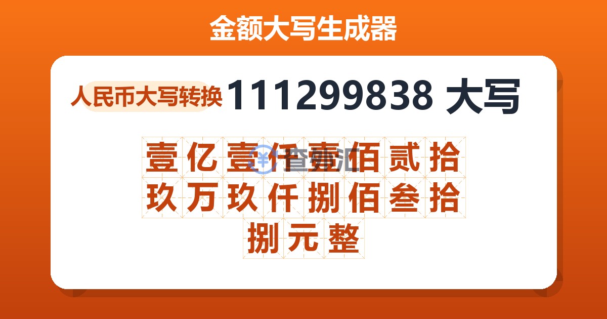 111299838大写 壹亿壹仟壹佰贰拾玖万玖仟捌佰叁拾捌元整