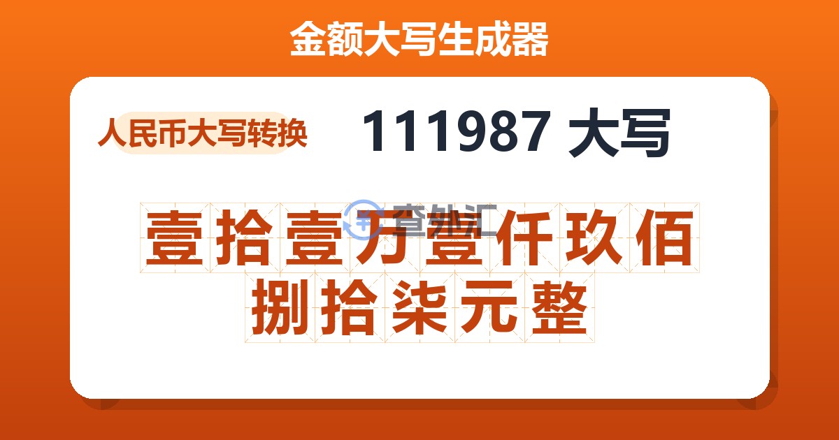 111987大写 壹拾壹万壹仟玖佰捌拾柒元整