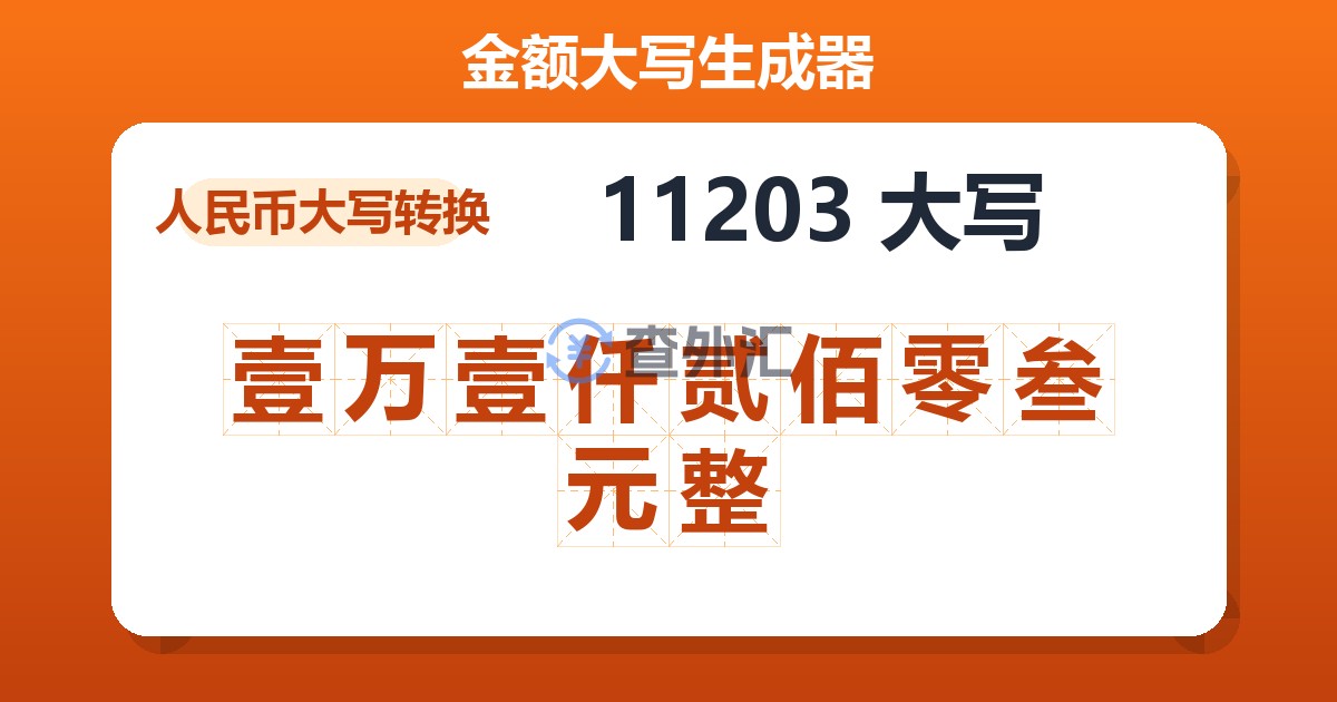 11203大写 壹万壹仟贰佰零叁元整