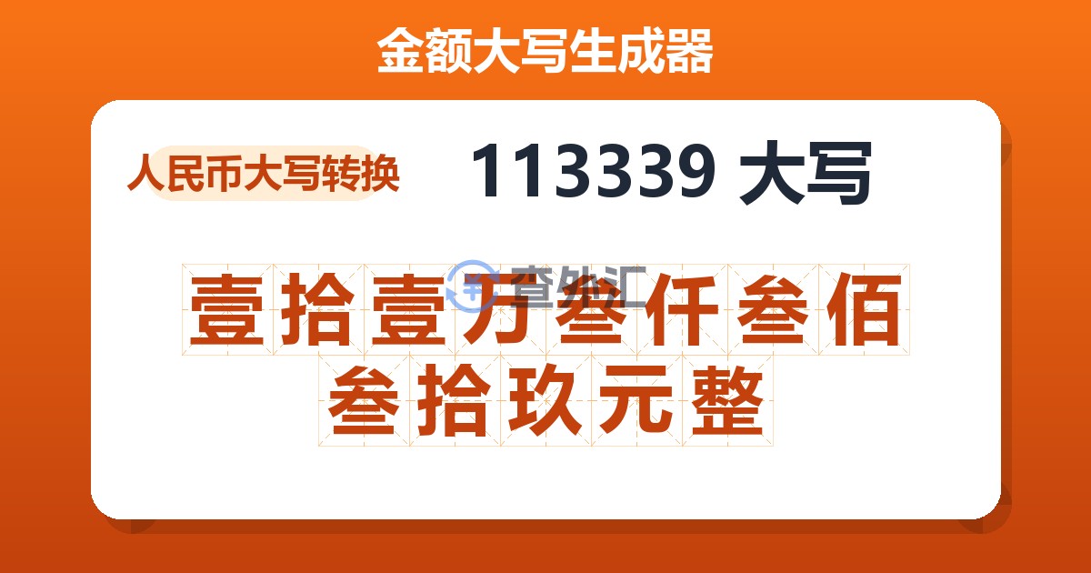 113339大写 壹拾壹万叁仟叁佰叁拾玖元整