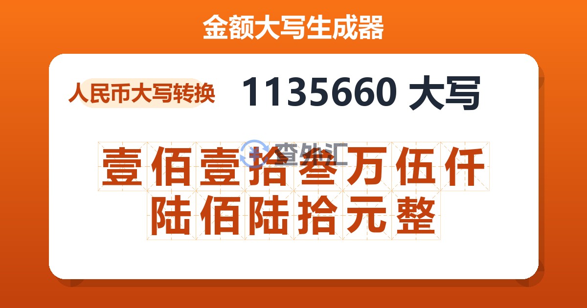 1135660大写 壹佰壹拾叁万伍仟陆佰陆拾元整