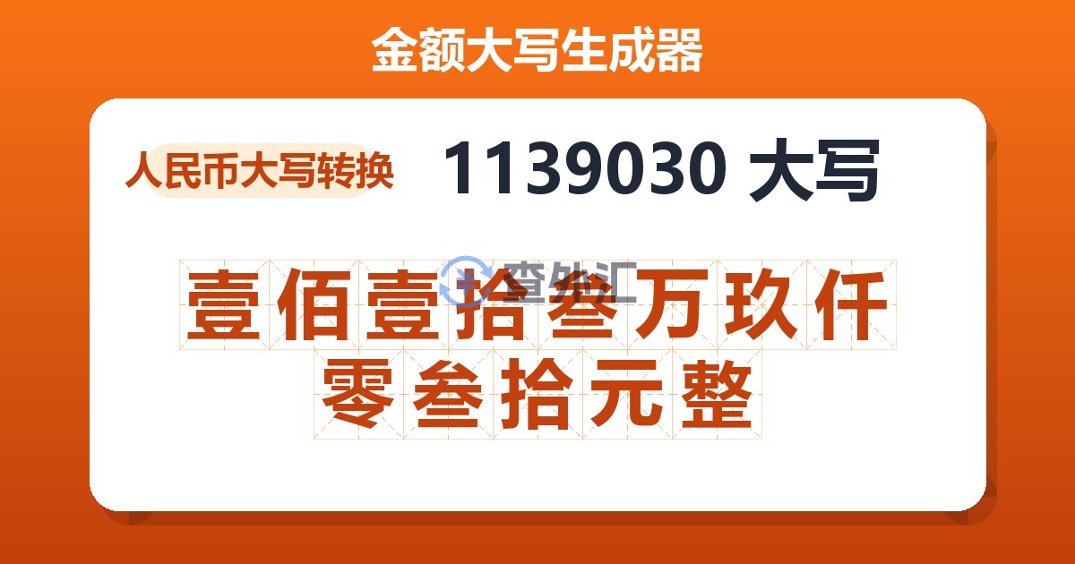 1139030大写 壹佰壹拾叁万玖仟零叁拾元整