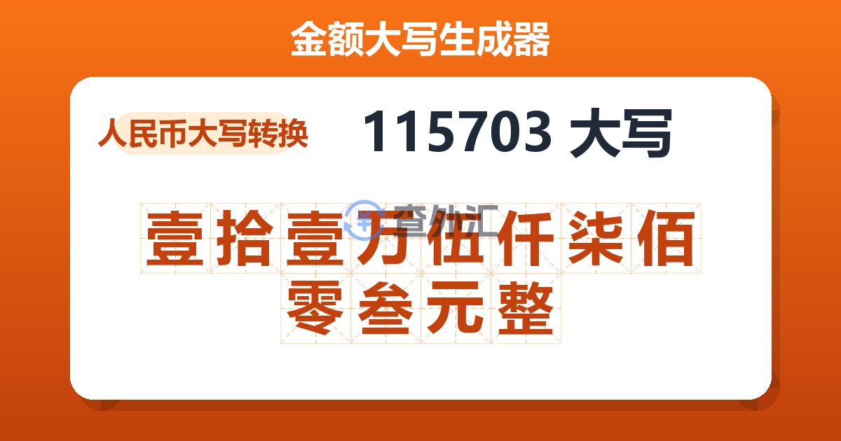 115703大写 壹拾壹万伍仟柒佰零叁元整