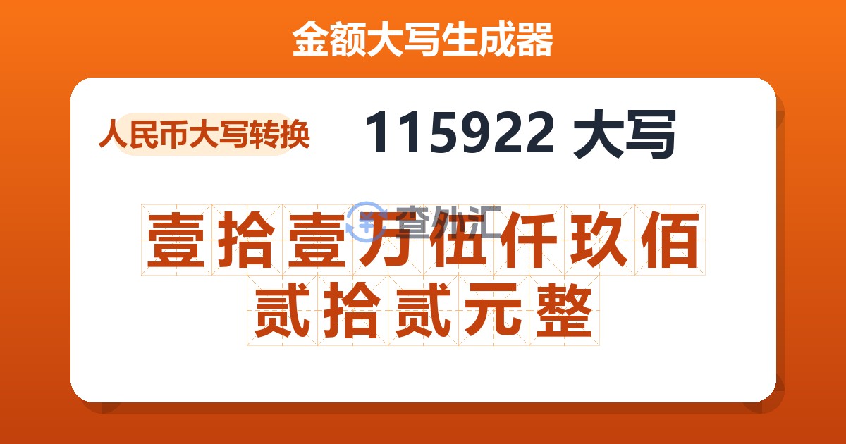 115922大写 壹拾壹万伍仟玖佰贰拾贰元整