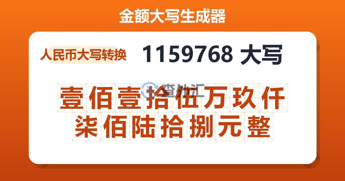 1159768大写 壹佰壹拾伍万玖仟柒佰陆拾捌元整
