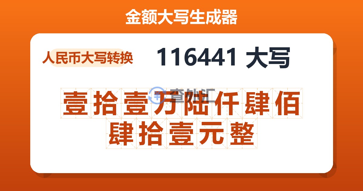 116441大写 壹拾壹万陆仟肆佰肆拾壹元整