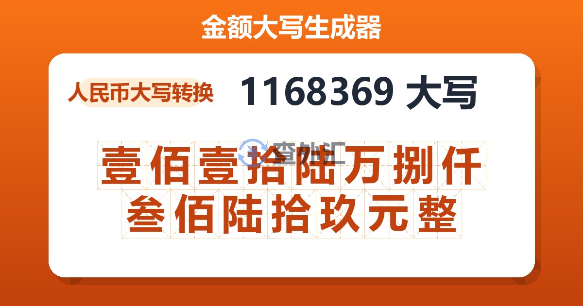 1168369大写 壹佰壹拾陆万捌仟叁佰陆拾玖元整