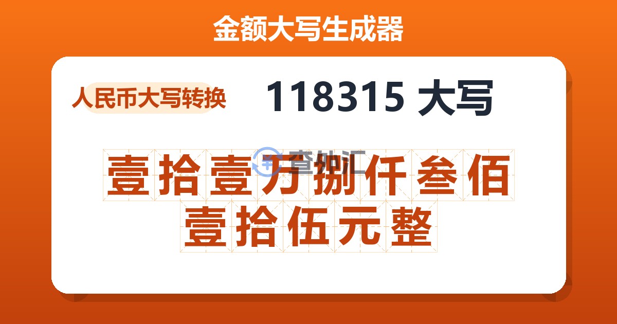 118315大写 壹拾壹万捌仟叁佰壹拾伍元整