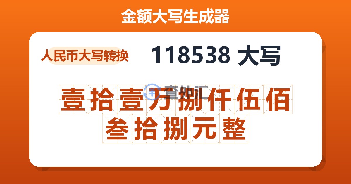 118538大写 壹拾壹万捌仟伍佰叁拾捌元整
