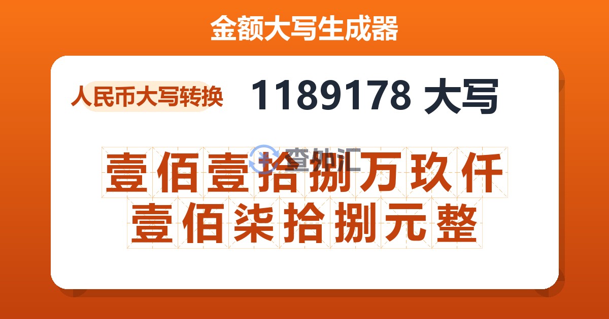 1189178大写 壹佰壹拾捌万玖仟壹佰柒拾捌元整