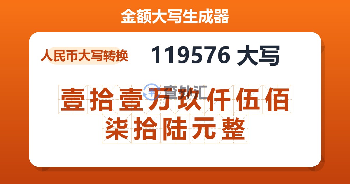 119576大写 壹拾壹万玖仟伍佰柒拾陆元整
