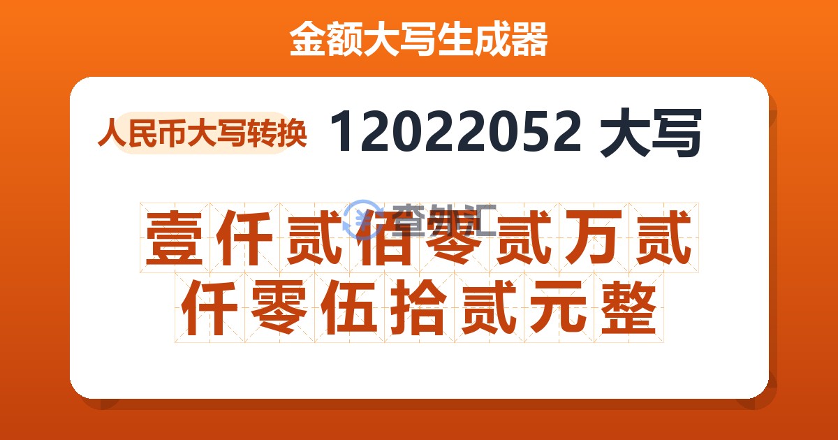 12022052大写 壹仟贰佰零贰万贰仟零伍拾贰元整