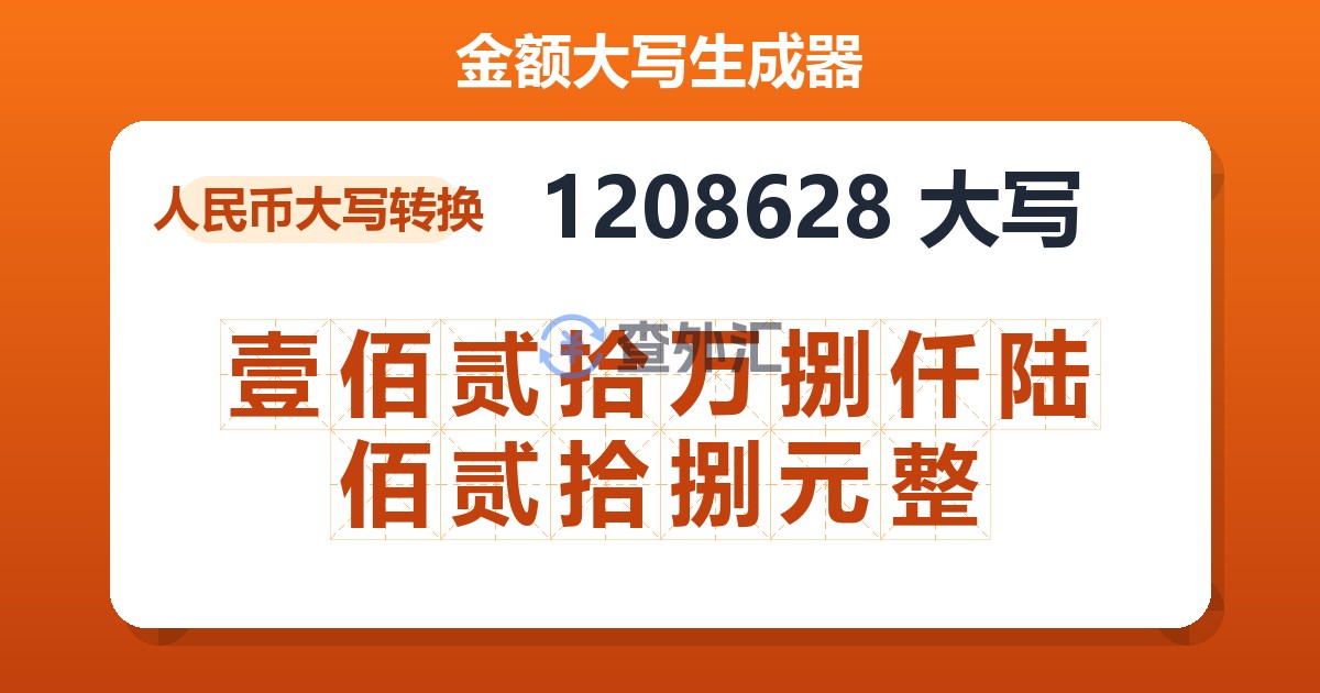 1208628大写 壹佰贰拾万捌仟陆佰贰拾捌元整