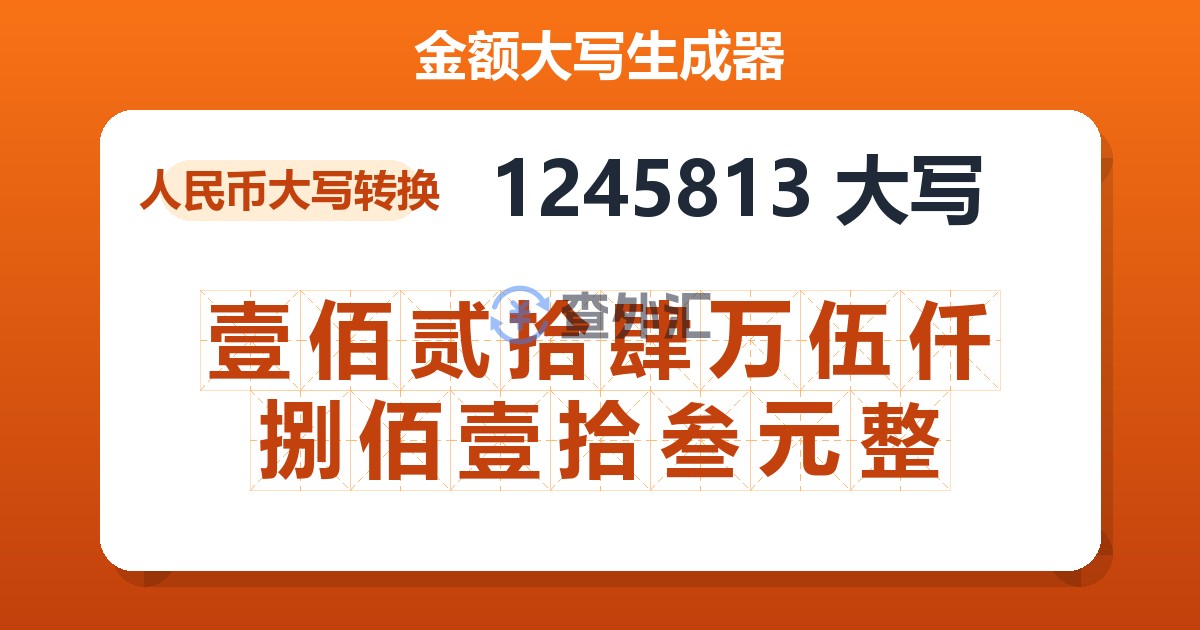 1245813大写 壹佰贰拾肆万伍仟捌佰壹拾叁元整