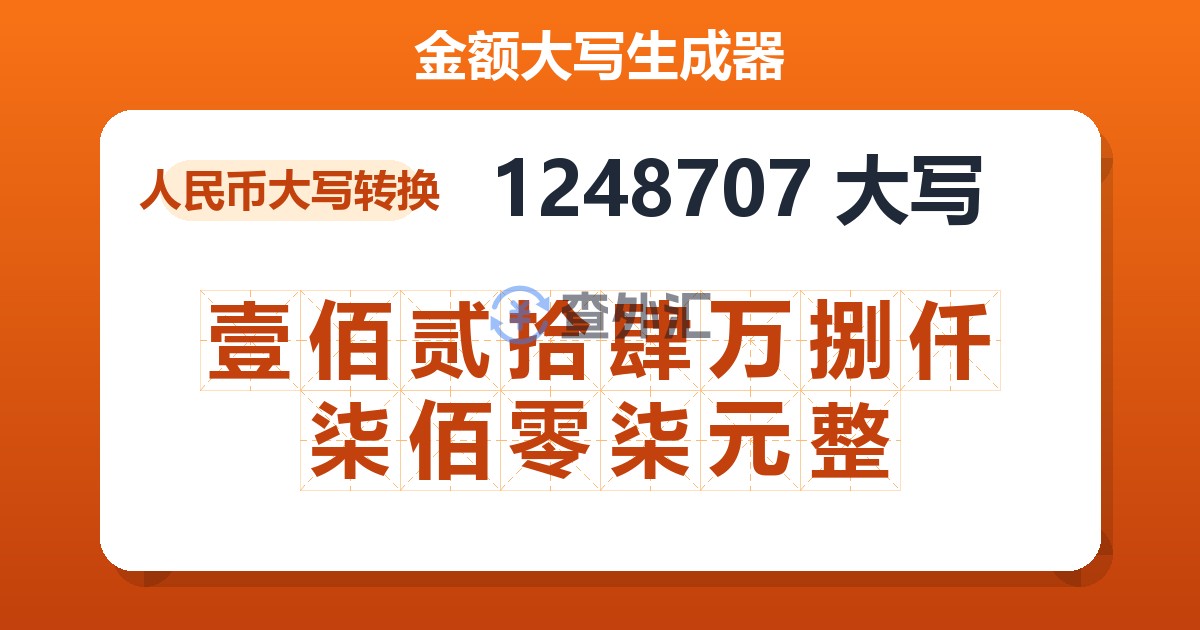 1248707大写 壹佰贰拾肆万捌仟柒佰零柒元整