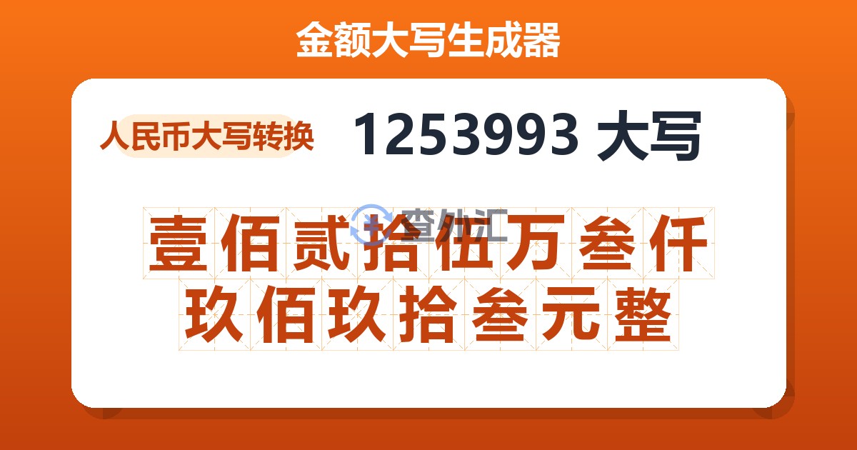 1253993大写 壹佰贰拾伍万叁仟玖佰玖拾叁元整