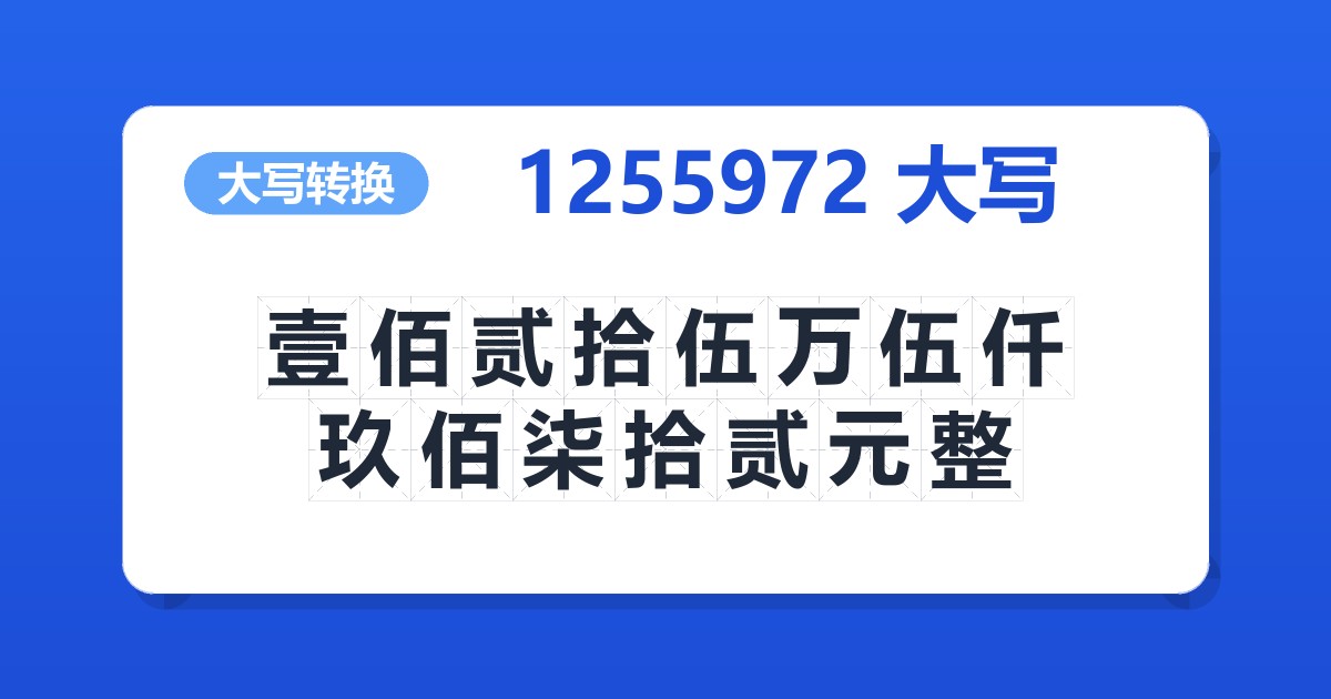 1255972大写 壹佰贰拾伍万伍仟玖佰柒拾贰元整