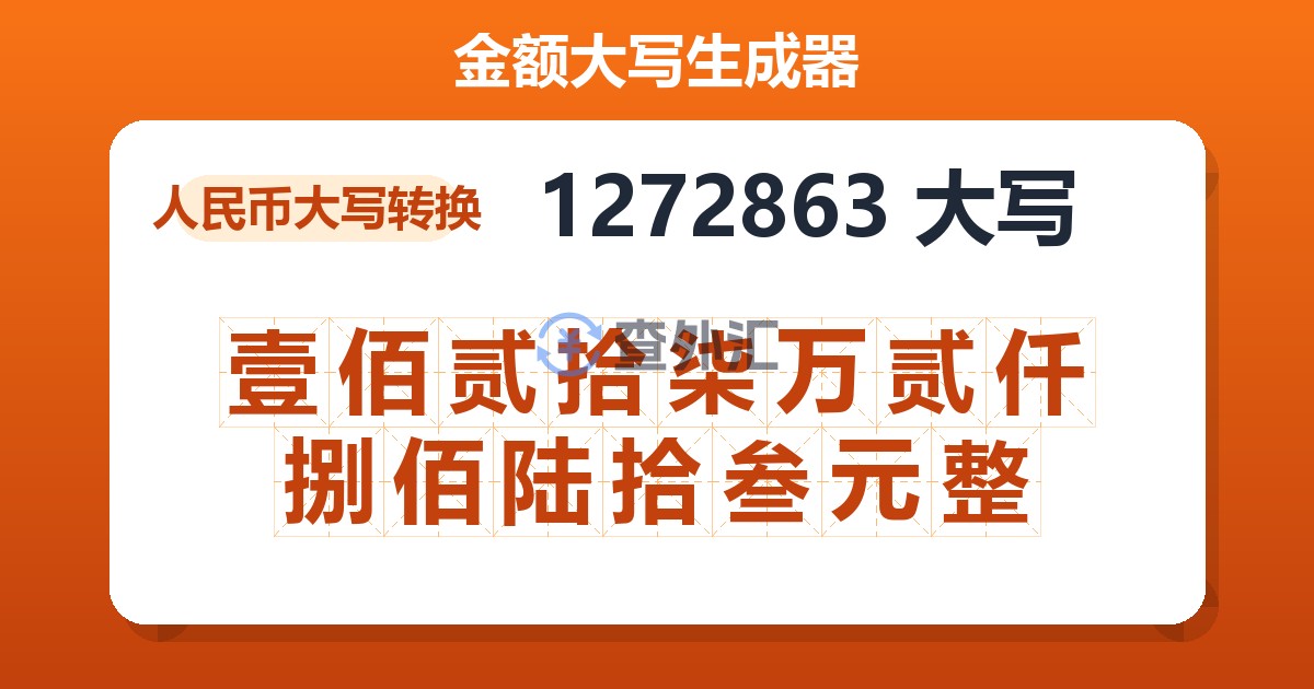 1272863大写 壹佰贰拾柒万贰仟捌佰陆拾叁元整