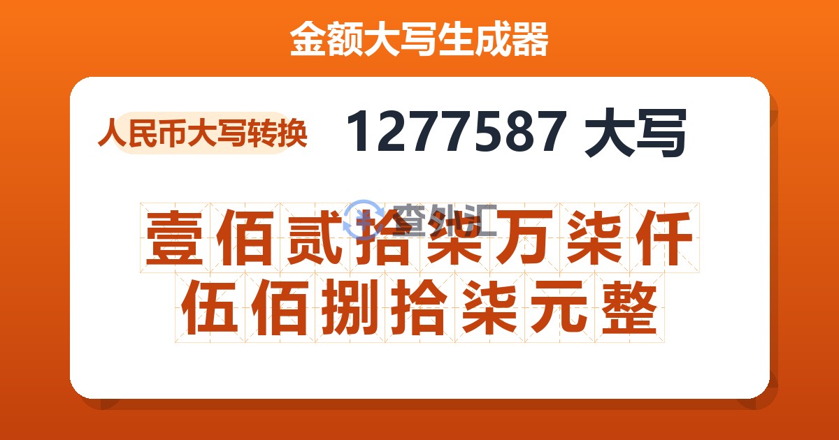 1277587大写 壹佰贰拾柒万柒仟伍佰捌拾柒元整