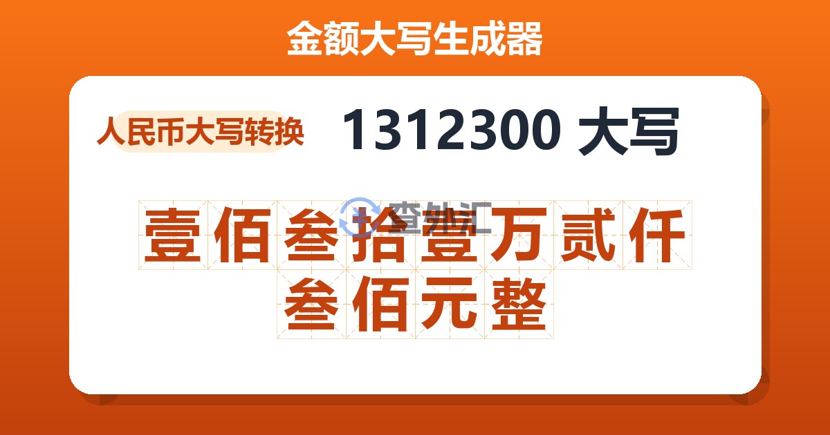 1312300大写 壹佰叁拾壹万贰仟叁佰元整