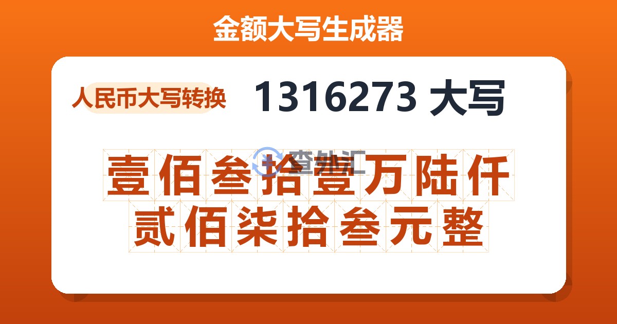 1316273大写 壹佰叁拾壹万陆仟贰佰柒拾叁元整