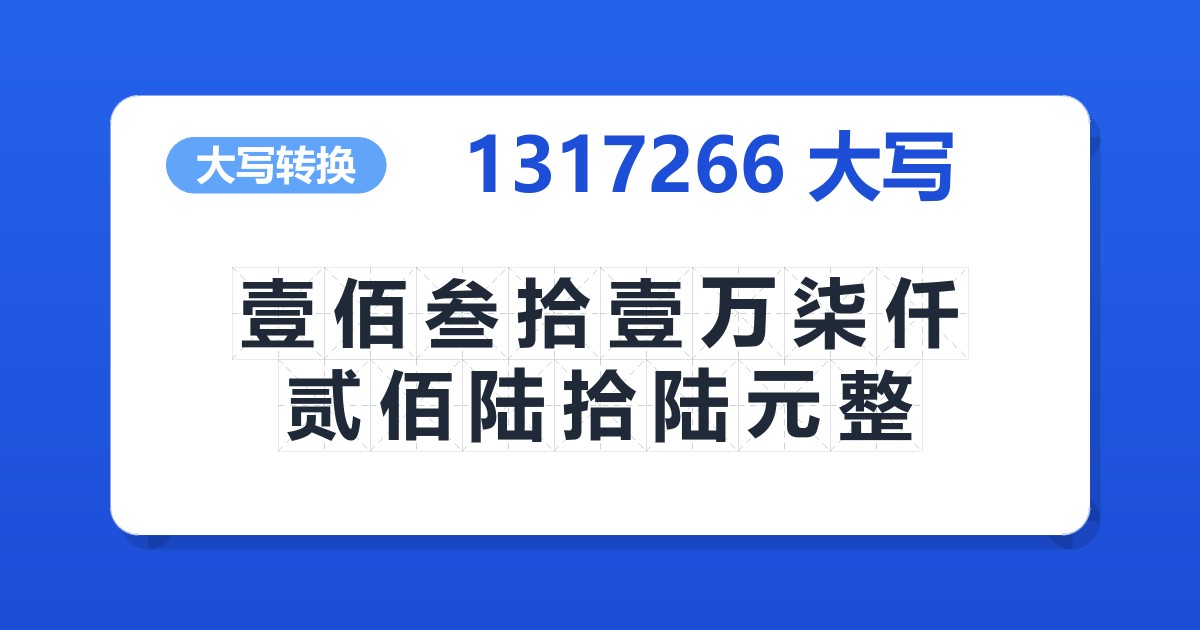 1317266大写 壹佰叁拾壹万柒仟贰佰陆拾陆元整