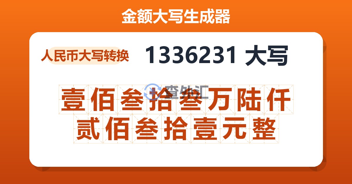 1336231大写 壹佰叁拾叁万陆仟贰佰叁拾壹元整