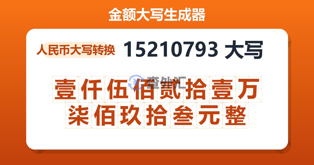 15210793大写 壹仟伍佰贰拾壹万柒佰玖拾叁元整