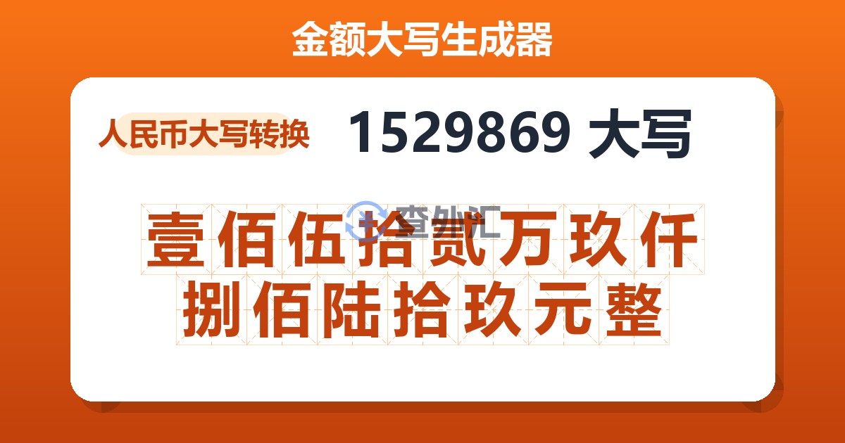 1529869大写 壹佰伍拾贰万玖仟捌佰陆拾玖元整