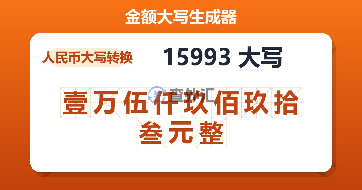 15993大写 壹万伍仟玖佰玖拾叁元整