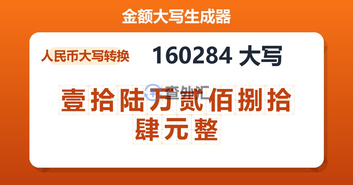 160284大写 壹拾陆万贰佰捌拾肆元整