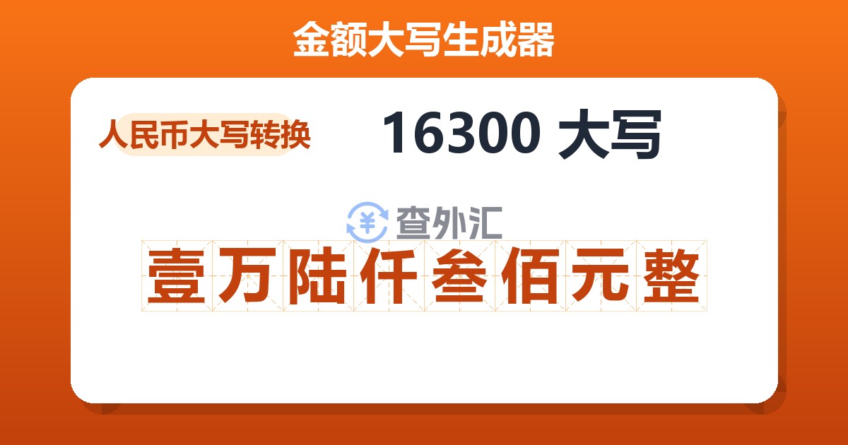 16300大写 壹万陆仟叁佰元整